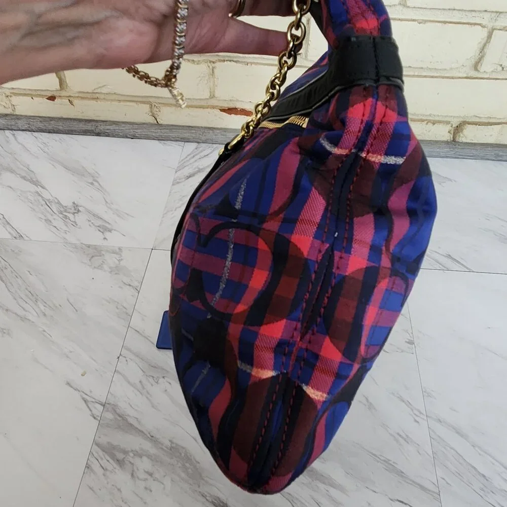 New Rare Coach Poppy Tartan Signature C's Plaid Shoulder Bag